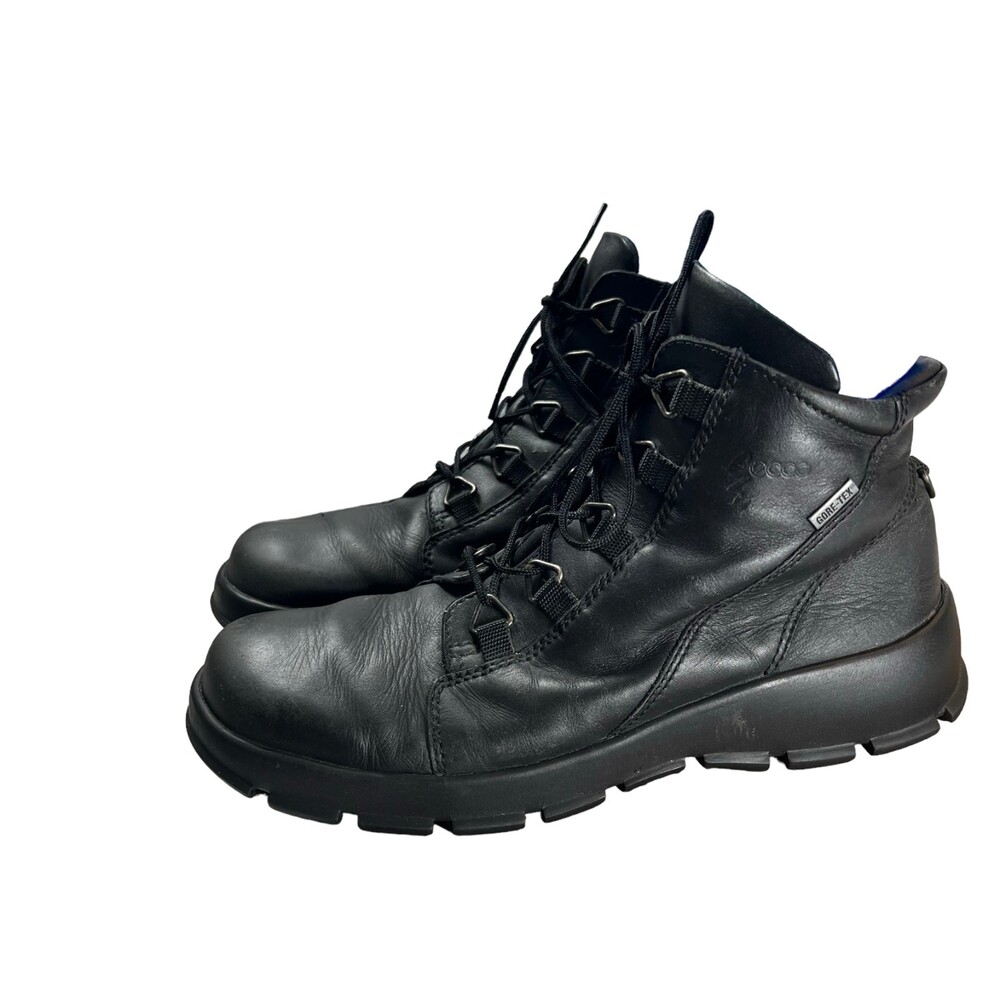 Ecco Gore-Tex 5 Eyelet Latex Sole Outdoor Black Leather Boots Women's Size 6